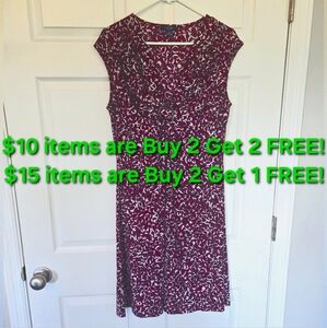 CHAPS BURGUNDY/FUSCIA CAP SLEEVE DRESS, LARGE